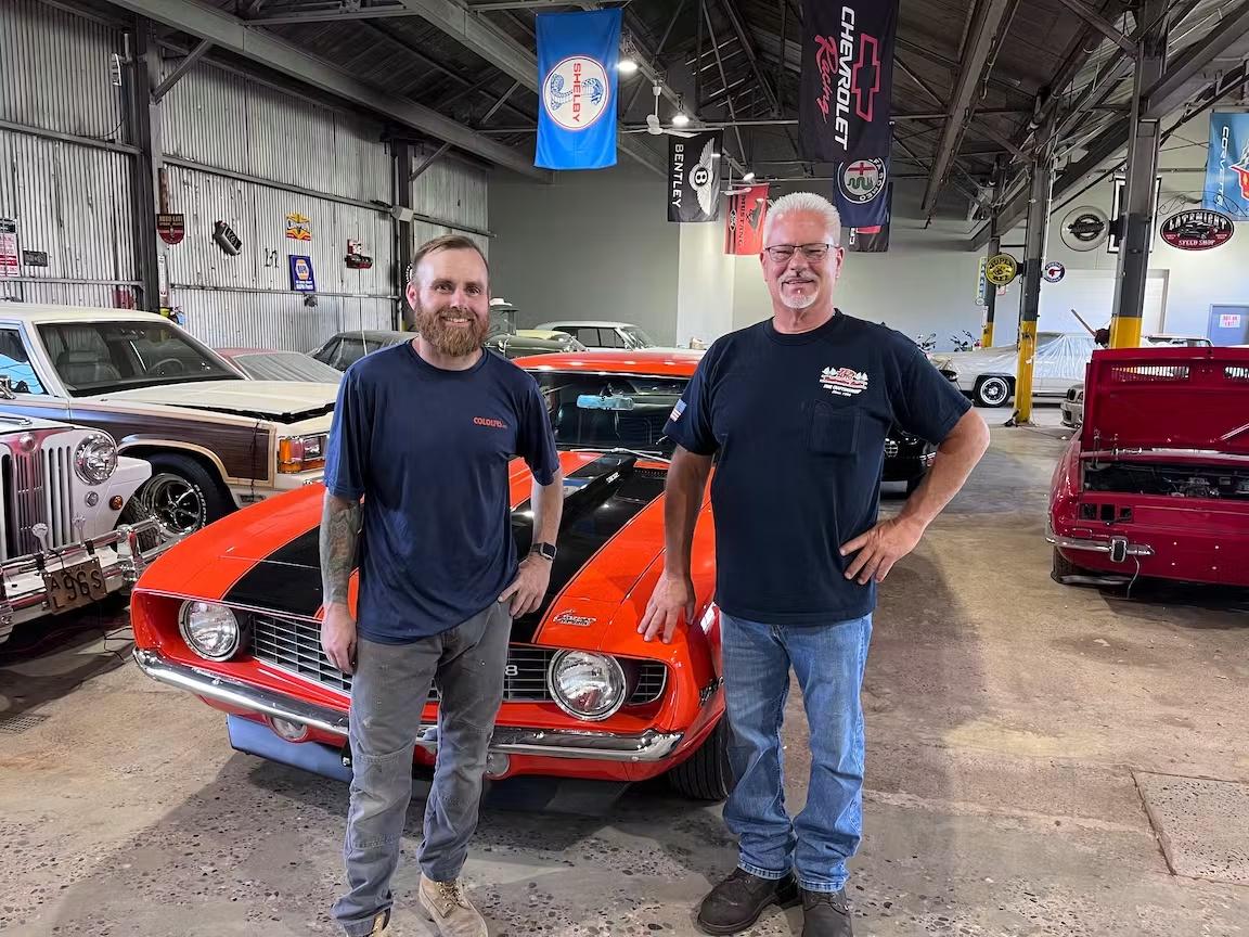 Greg Sonders, left, with JDS Auto Restoration owner Joe Dutkiewicz